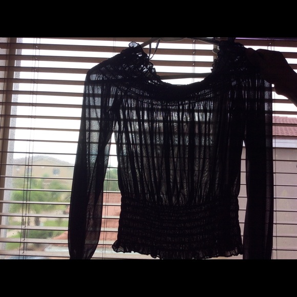 Ladies Sheer Cold Shoulder Blouse - Picture 3 of 3